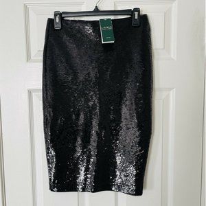 NWT Lauren Ralph Lauren Black Sequin Pencil Skirt - PS $155
